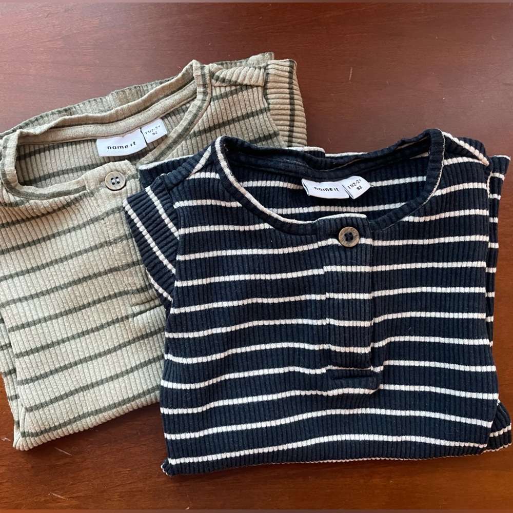 Nameit Kids Striped Short Sleeve Polos - Navy and Tan 2T 92cm
